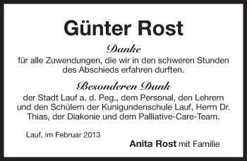 Traueranzeige von Günter Rost von Pegnitz-Zeitung